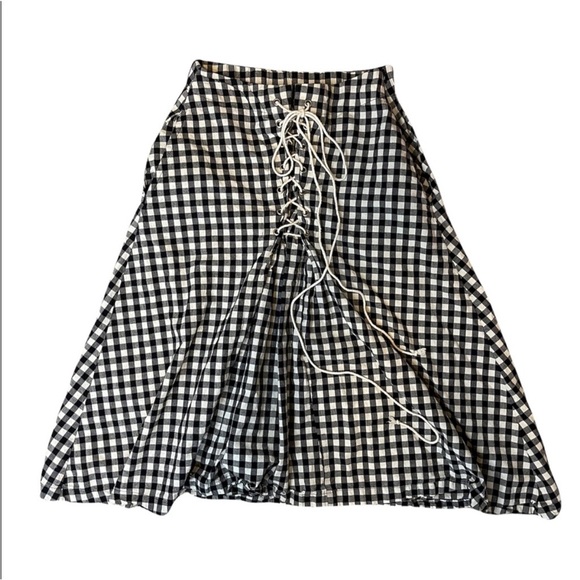 Anthropologie Eva Franco Lace Up Gingham Plaid Midi Skirt, Sz Medium - Picture 3 of 7
